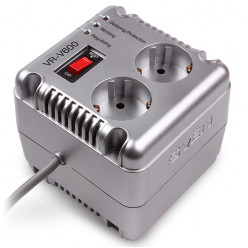 SVEN VR-V600, 200W, Automatic Voltage Regulator, 2x Schuko outlets, Input voltage: 184-285V, Output voltage: 230V ± 10%, diod indicators on the front panel, plastic body, silver